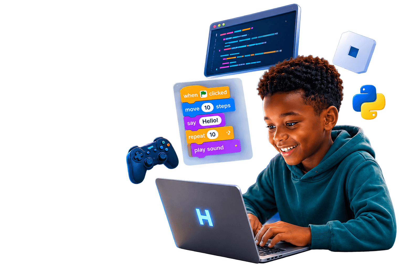 Young coder building with Scratch, Roblox and Python